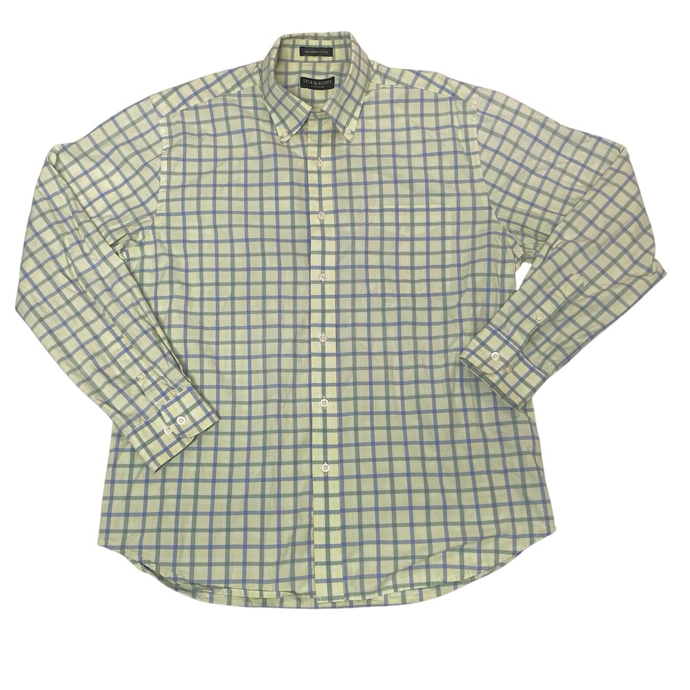 Lyle & Scott Button Down Shirt Mens XL (Est No Size Tag) Green Blue Plaid Cotton